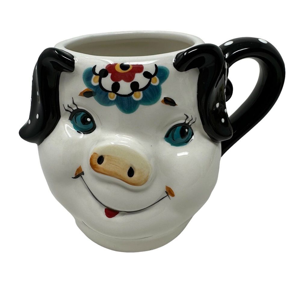 Pig Mug Emily 3D Floral Ceramic‎ Figural Hog Cup Belks Home Accents